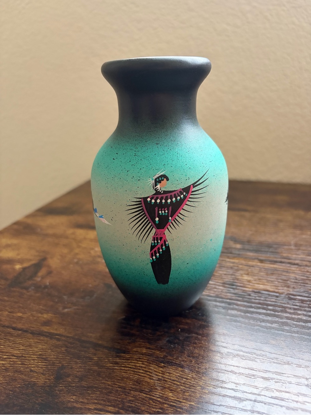 Hand-Painted Turquoise Native American Southwest Style Decorative Vase